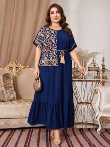 Al Najma 加大碼印花蝙蝠袖連衣裙