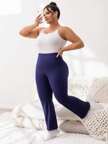 Easithlete Plus Size Women's Sports Flare Pants With Pocket - Navy Blue - View 3