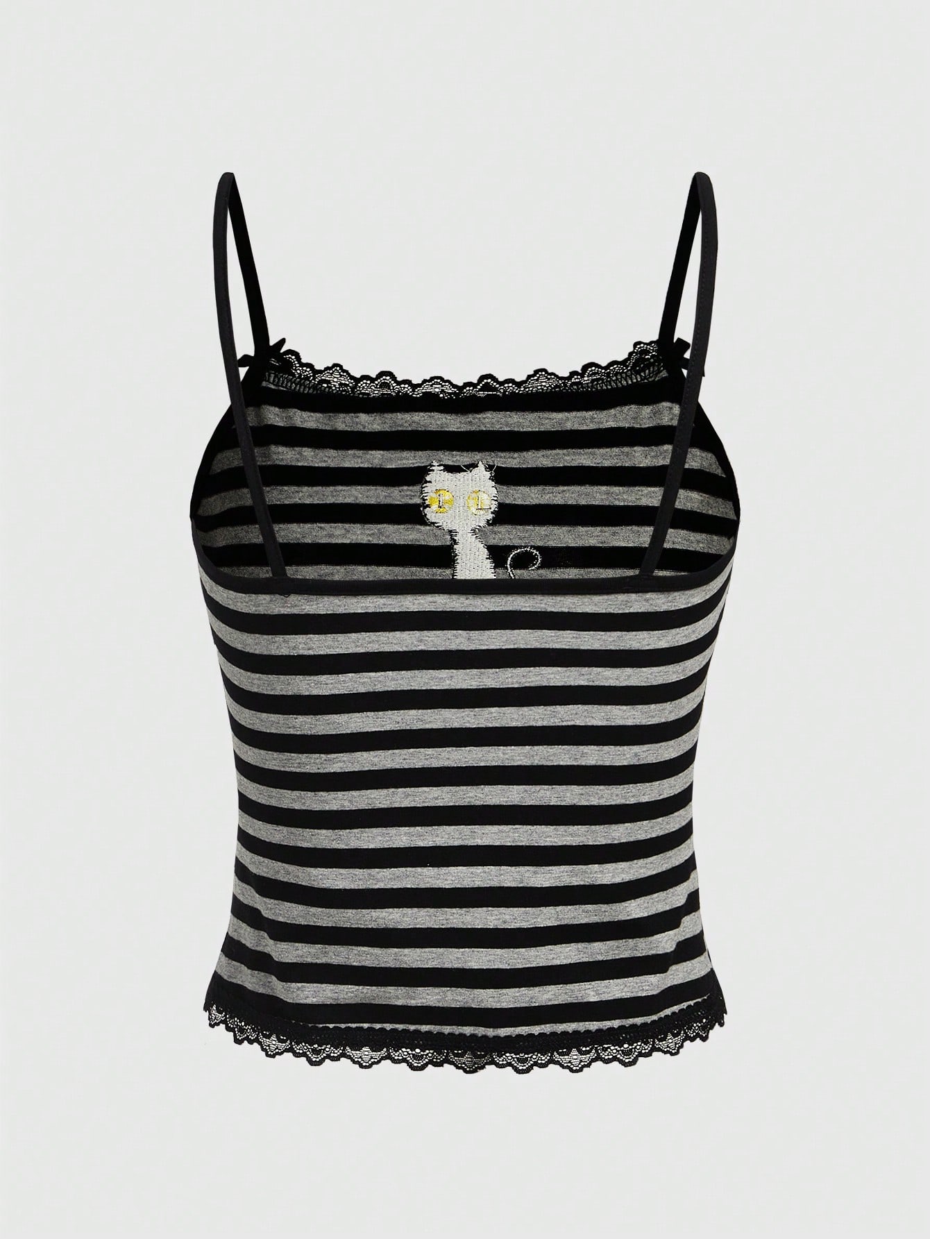 Our Hippie Magical Black Cat Embroidery Striped Camisole Tank Top