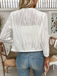 SHEIN LUNE Women's Sheer Mesh Open Front Jacket - White - View 2