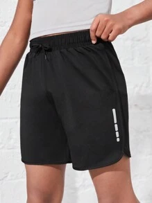 SHEIN Tween Boy's Black Comfortable, Breathable, Quick-Drying And Fashionable Sports Shorts