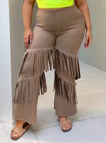 SHEIN SXY Vrouwen Grote maten Boho Franjes Sexy Wijduitlopende broek Met Scheuren details