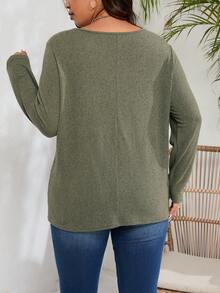 INAWLY 露背交叉綁帶松身t恤,休閒時尚大碼款 - 軍綠色 - 查看 2