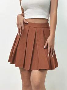 Flirla Women's Solid Color Pleated Skirt
