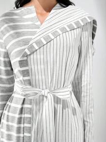 Seusyu 女士条纹不对称下摆阿拉伯长裙 - 彩色 - 查看 8