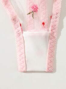 SHEIN Bộ đồ lót xuyên thấu và áo ngực lưới thêu hoa dành cho nữ - Hồng - Xem 3