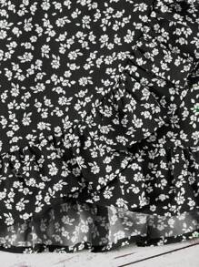 SHEIN Bộ đồ 2 món cho bé gái, gồm áo đơn sắc và chân váy họa tiết hoa. - trắng - Xem 4