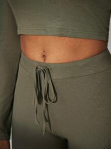 Ocili Top Para Ropa De Casa Ajustado Y Corto Para Mujeres - Verde militar - Ver 4