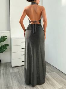 SHEIN Cottnline 長款閃亮晚裝禮服 - 銀色 - 查看 2