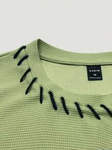 Claim Dot 男士T卹寬鬆圓領垂肩短袖休閒韓國時尚夏季針織上衣 - 綠色 - 查看 5