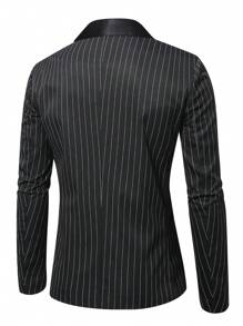 Calvornis 1pc Men's Plus Size Striped Long Sleeve Blazer Jacket - Black - View 2