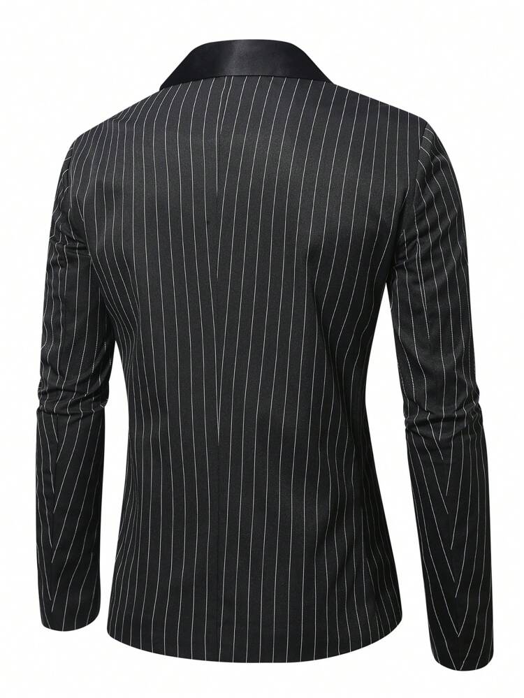 1pc Men's Plus Size Striped Long Sleeve Blazer Jacket