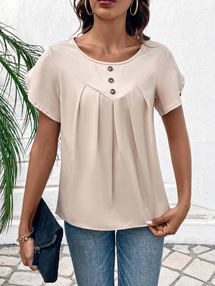 Solid Color Women's Pleated Shirt