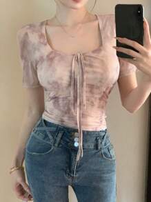 DAZY 女士百褶短袖t恤上衣 - 粉色 - 查看 6