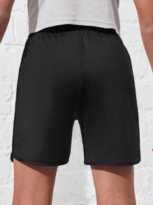 SHEIN Tween Boy's Black Comfortable, Breathable, Quick-Drying And Fashionable Sports Shorts