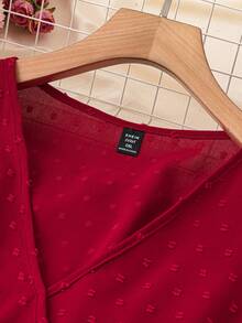 EMERY ROSE 大尺碼交叉領口、泡泡袖、打結下擺上衣 - 紅色 - 查看 3