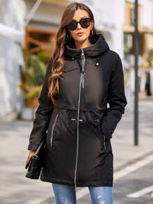 GASMAN 1pc Women Regular Zip-Front Hooded Long Sleeve Jacket