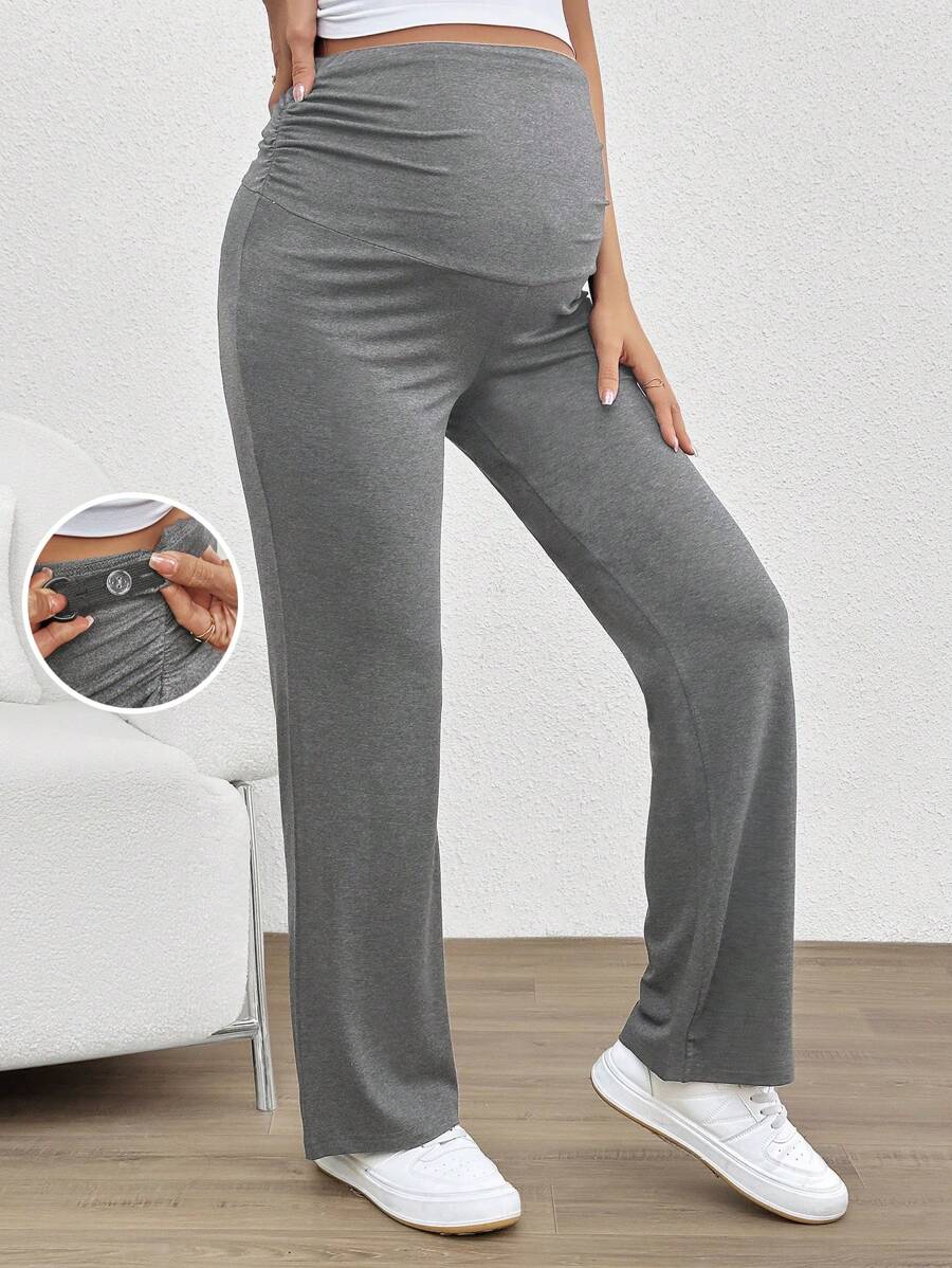 SHEIN Maternity Supportive Adjustable Waistband Pants - Dark Grey - View 1