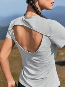 In My Nature Kvinnors Snabbtorkande Öppen Rygg T-shirts - Grå - Visa 6