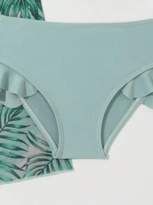 Bộ bikini không tay in hình cho cô gái trẻ (Mẫu ngẫu nhiên) với ba mảnh đi biển mùa hè - màu xanh lá - Xem 4