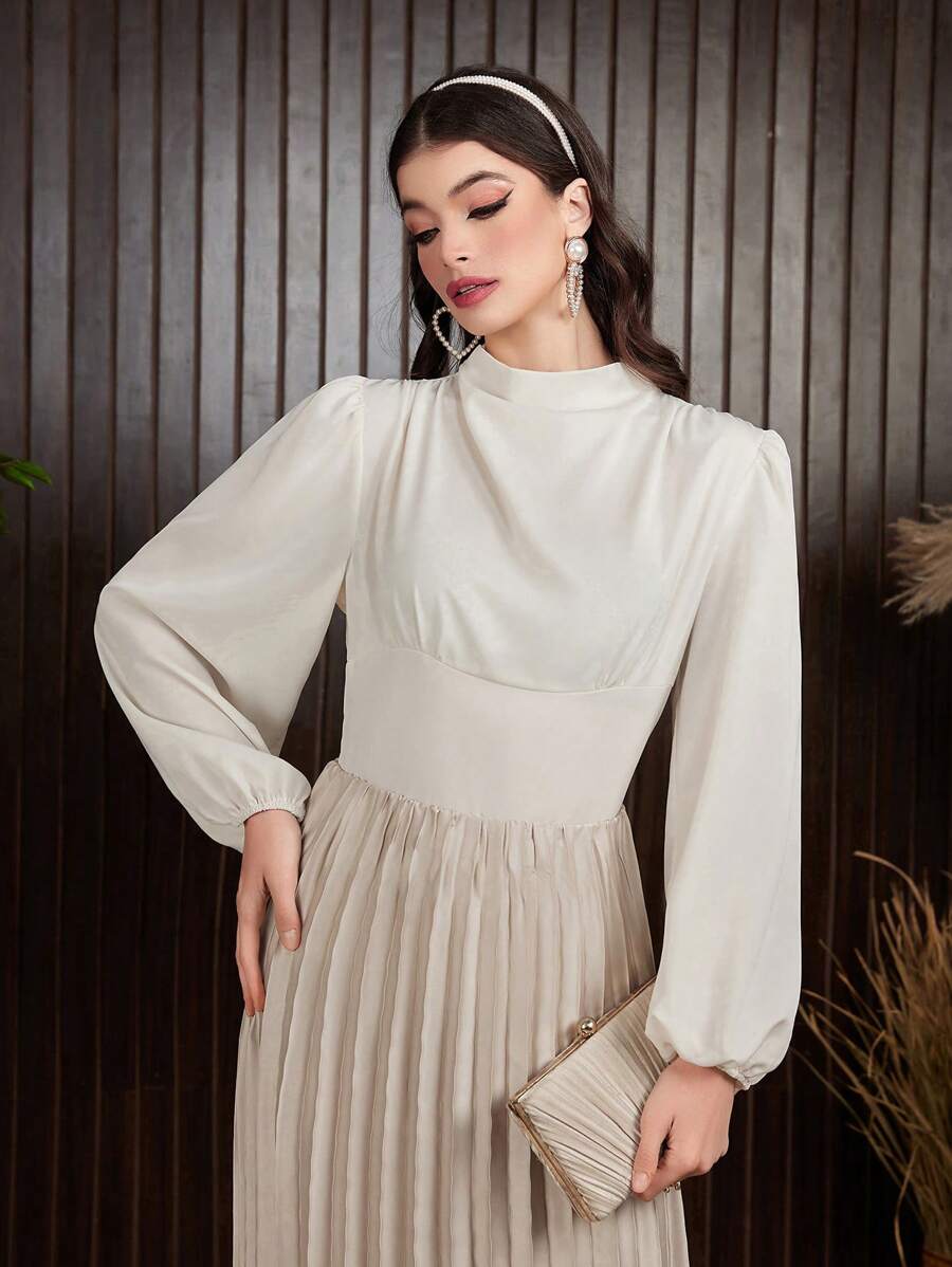 Modelyn 女士蓬蓬袖立領襯衫 - 杏色 - 查看 1