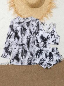 Bộ đồ bơi cho bé gái Tween, in ngẫu nhiên, ba mảnh - Đen và trắng - Xem 4