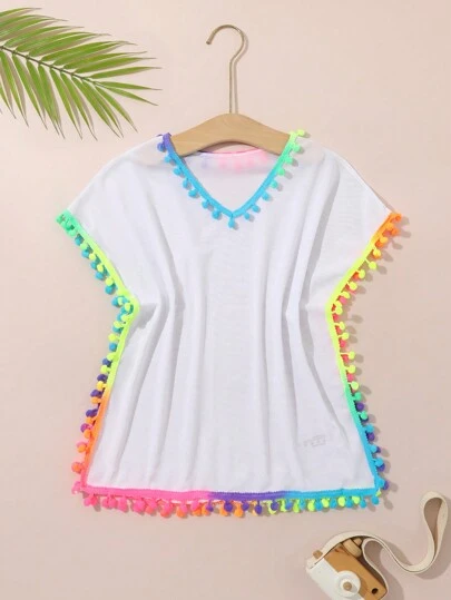 SHEIN Ung flicka Övertäckningar Med Färgrik Boll Utsmyckning