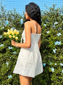 Soleia Women's Front-Tie Frill Edge Decorated Spaghetti Strap Romper - White - View 3