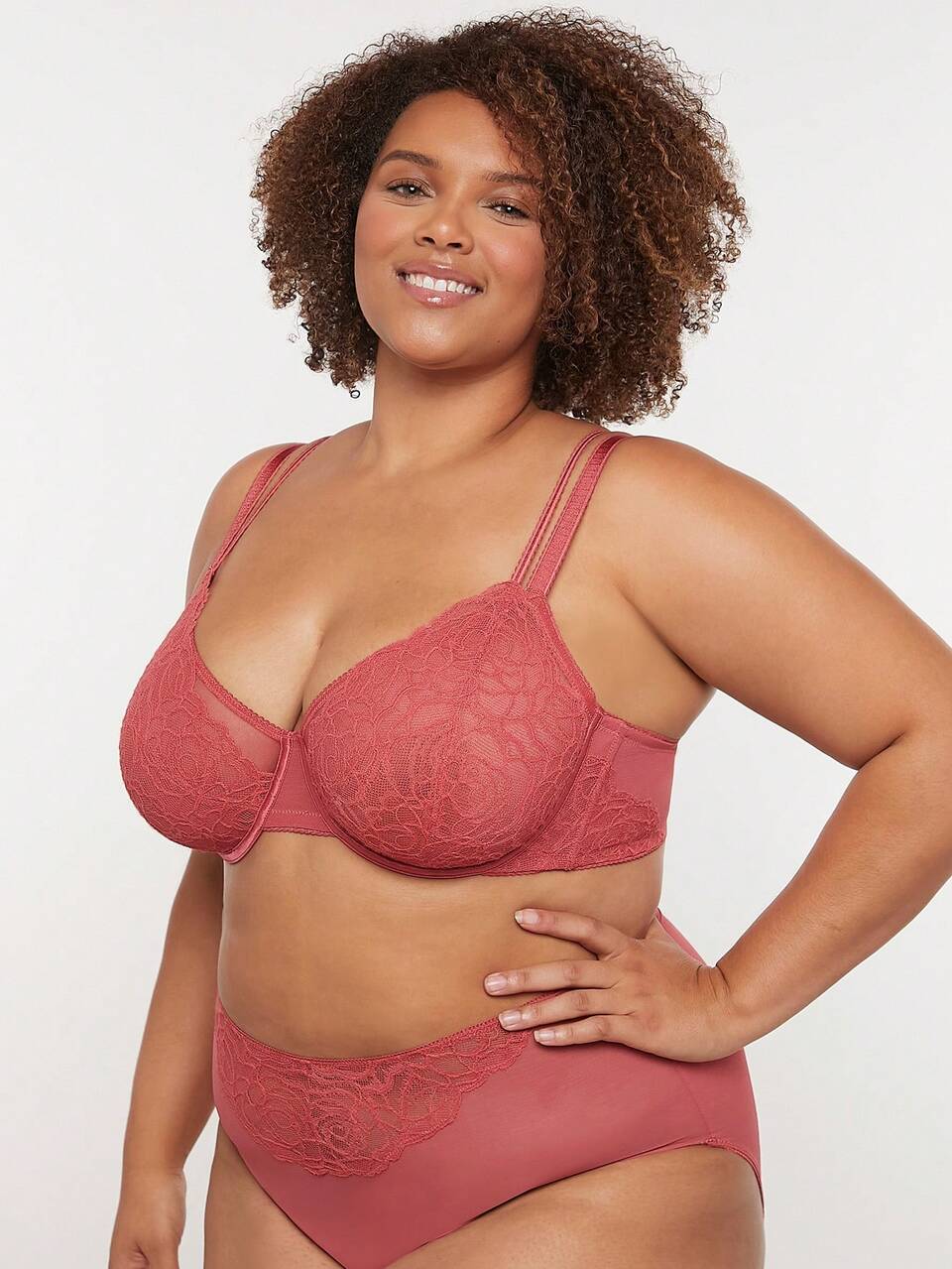 Plus Sexy Lingerie Lounge Curve Strappy Unlined Lace Mesh Pink Minimizer Bra