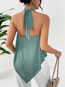 SHEIN Essnce Asymmetrical Hem Halter Top #Easter - Army Green - View 2