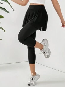 SHEIN Essnce 2 In 1 Cropped Leggings - Black - View 4