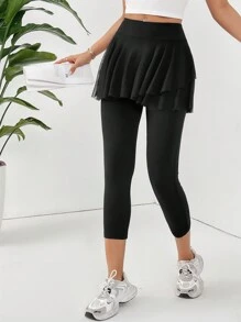 SHEIN Essnce 2 In 1 Cropped Leggings - Black - View 5