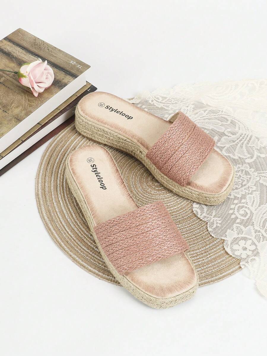 Styleloop Women's Pink Thick-Soled Woven Vacation Thick-Soled Rope Casual Flat Sandals, Versatile