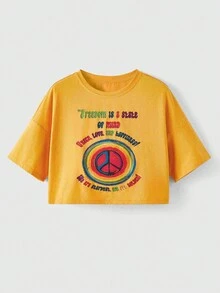 ROMWE Hippie Của phụ nữ Slogan In Vòng cổ Áo thun - Màu vàng - Xem 1