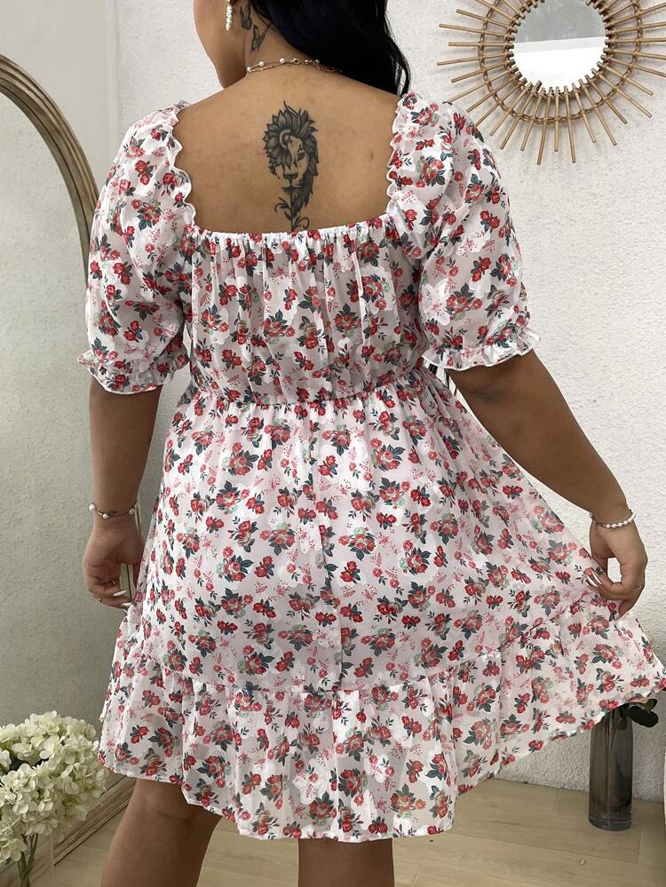 Plus Size Printed Sweetheart Neckline Dress With Chest Pleats