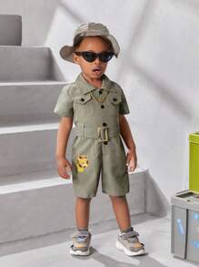 Đứa bé trai Có nút Mô hình sư tử Áo liền quần Với Hood - màu xanh lá - Xem 3