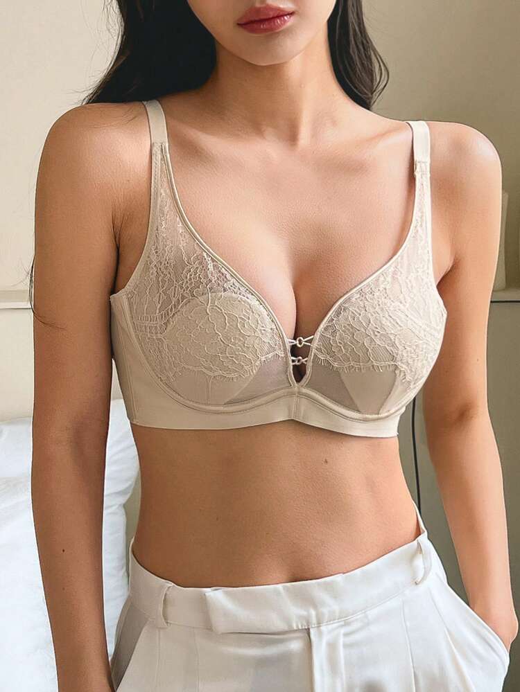 Lace Splicing Thin Padded Bra Lingerie For Women