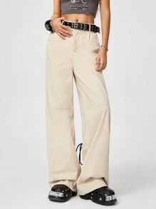 SHEIN EZwear 抽绳腰部多功能阔腿加长工装裤