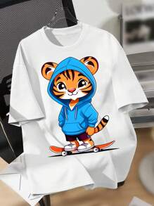 青少年男孩夏季休閒卡通印花短袖t恤 - 白色 - 查看 1