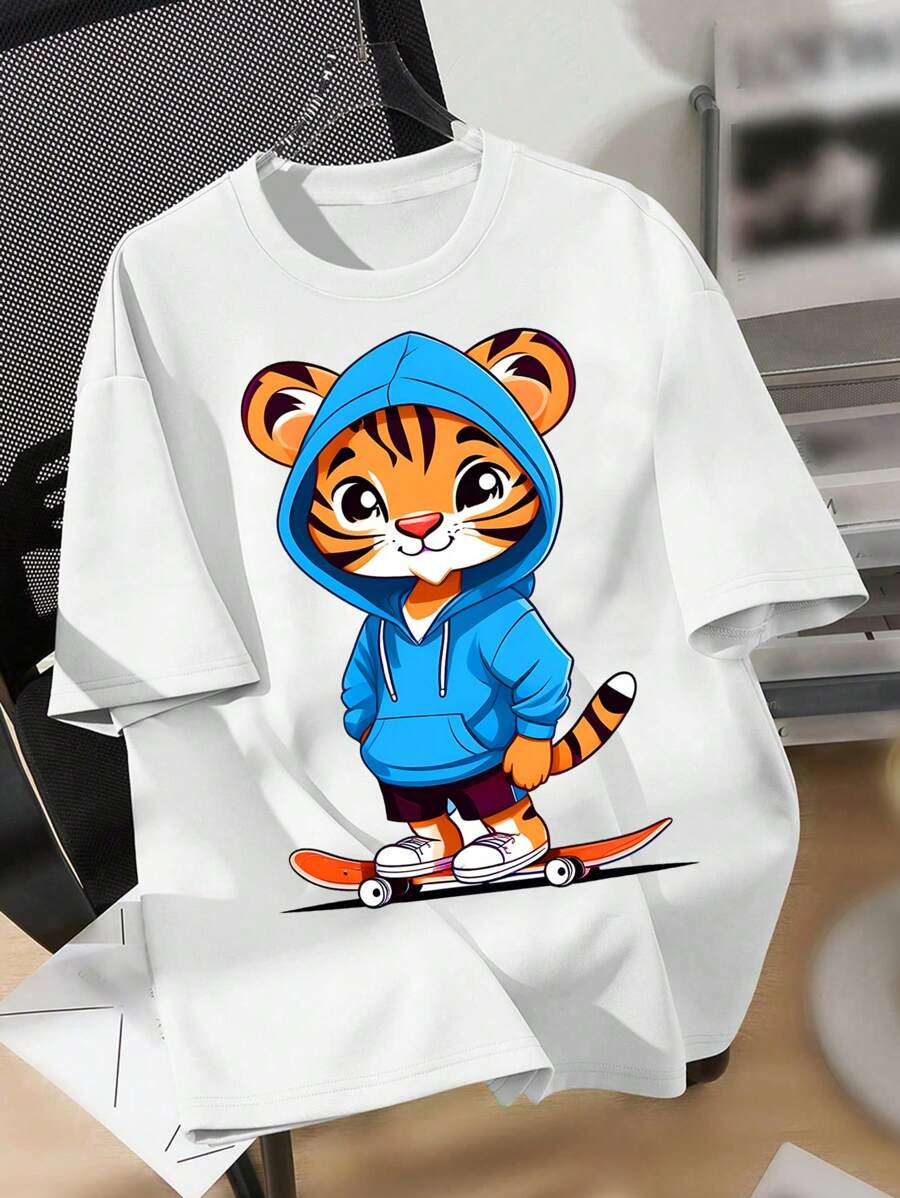 青少年男孩夏季休閒卡通印花短袖t恤 - 白色 - 查看 1