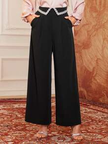 Modelyn Women's Loose-Fit Pants With Fold-Over Waist Design - Black - View 2