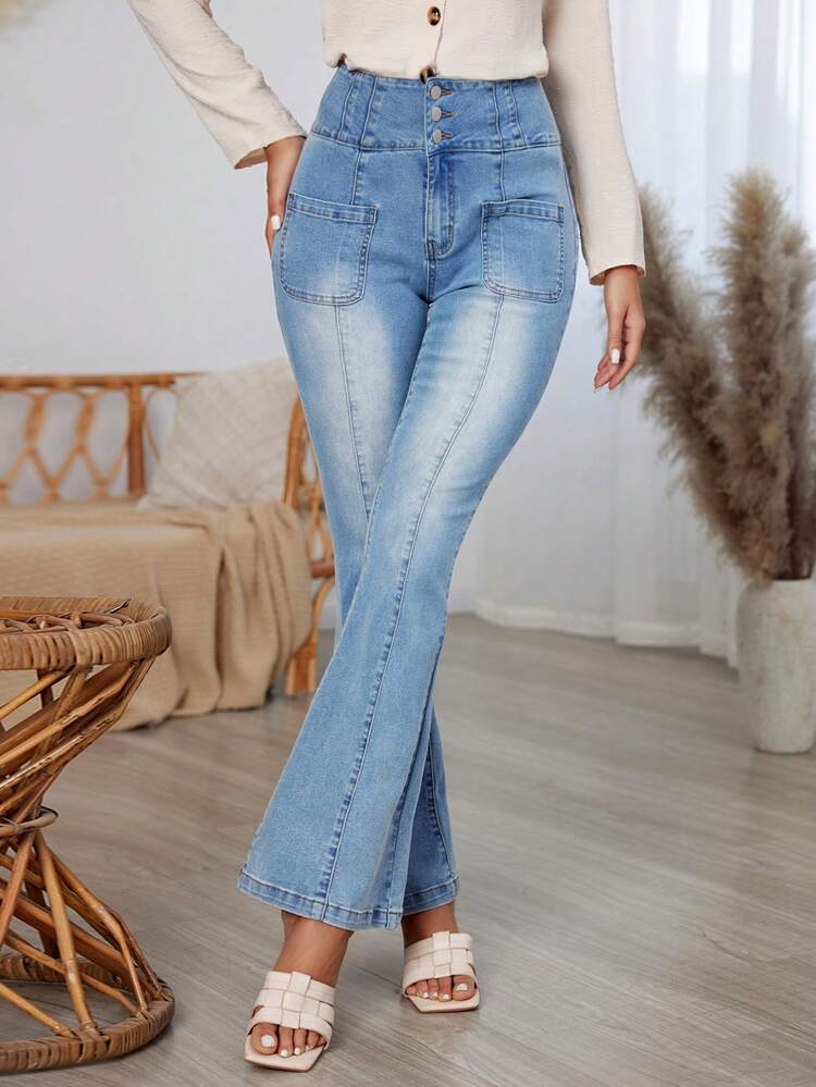 Women's High Waist Casual Washed Flared Jeans