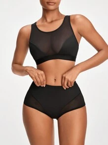 Của phụ nữ Lưới Quần skinny Áo định hình Với Trở lại Thiết kế rỗng - màu đen - Xem 2