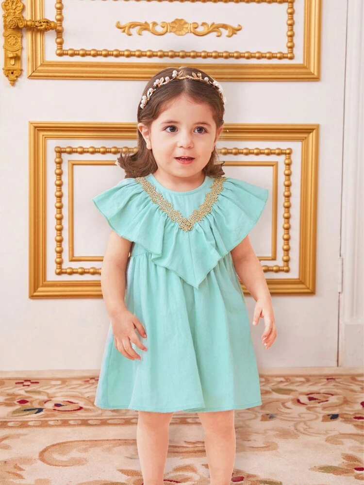 Baby Girl Casual Solid Color Sleeveless Ruffled Loose Dress