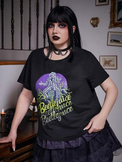 Beetlejuice | ROMWE T-Shirt mit Buchstaben Grafik