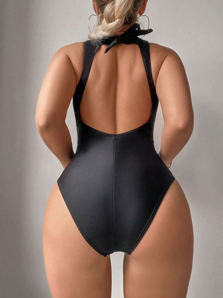 Summer Solid Color Backless & Sexy & Wire-Free One-Piece Swimsuit