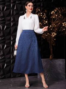 Modelyn Women's A-Line Jacquard Skirt - Blue - View 7