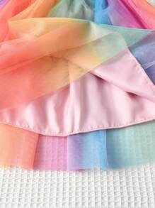SHEIN Young Girls' Gradient Rainbow Mesh Tutu Skirt - Multicolor - View 4