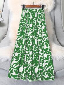 EARO Women's Vacation Plant Print Elastic Waist Midi Skirt - Green - View 2