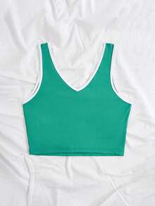 Soleia 女士花卉印花撞色鑲邊背心上衣 - 綠色 - 查看 3